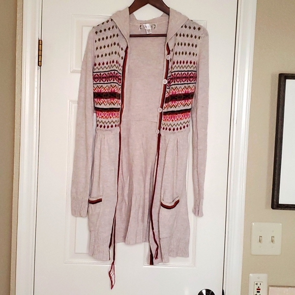 Decree Long Hooded Boho Cardigan Sweater Small - Picture 2 of 9